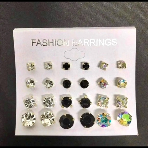 Other - Rhinestone, Black, Iridescent Silver Tone Sparkling Earrings - New with Tag